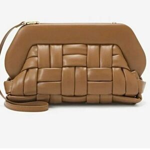 NWT THEMOIRe Bios Weaved Vegan Leather Convertible Clutch in Caramel (MSRP 525)